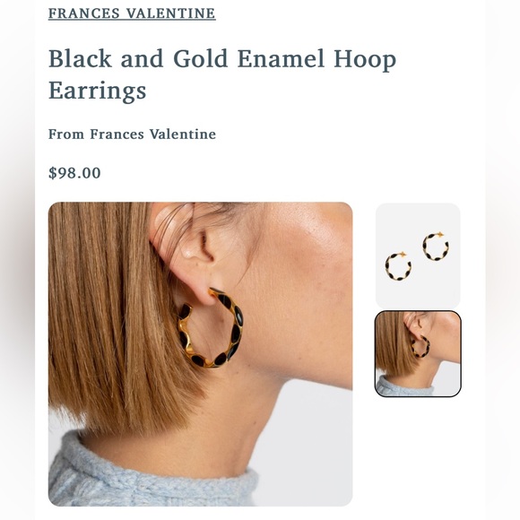 Frances Valentine Black and Gold Enamel Hoop Earrings - Picture 7 of 8
